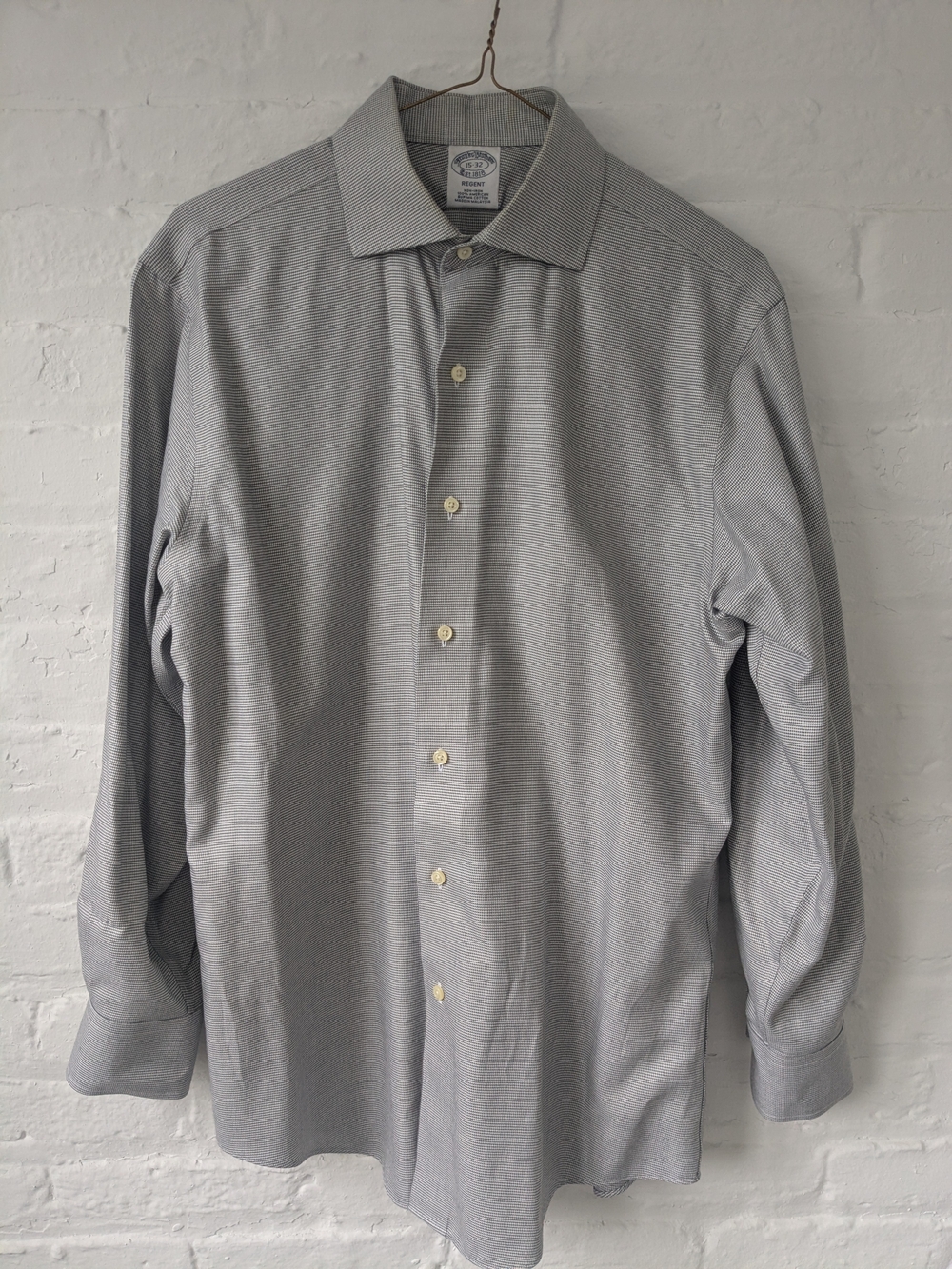 Brooks Brothers Houndstooth Grey & White Dress Shirt - Non-Iron